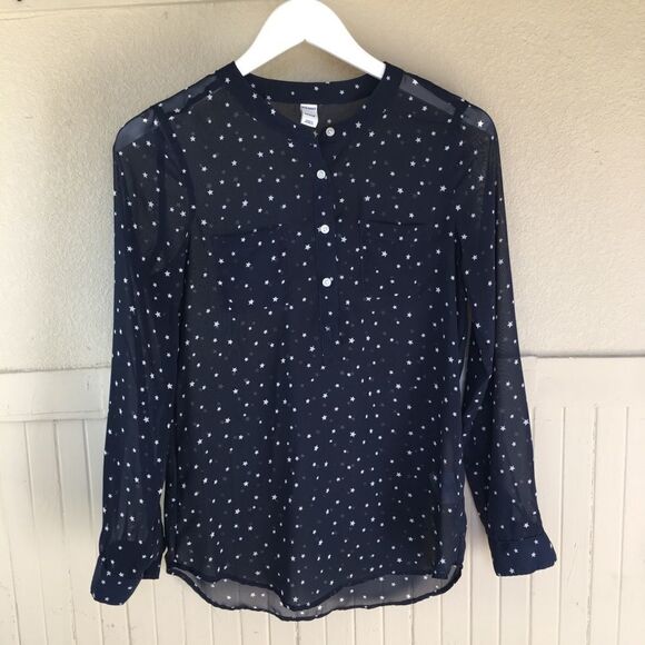 Navy Blue White Stars  Sheer Old Navy Blouse - Picture 1 of 5